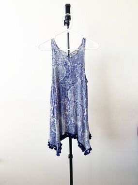 Eyeshadow Blue Paisley Tank Top Dress With Tassels Size M